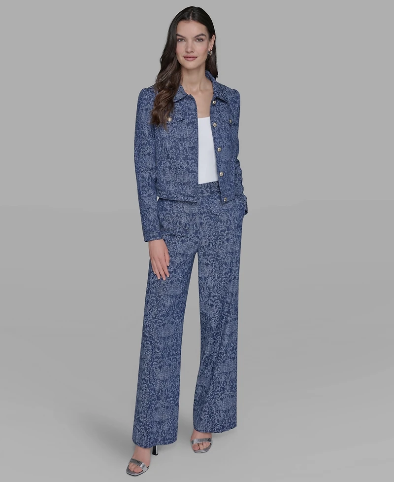 Karl Lagerfeld Paris Women's Printed Denim Button-Front Jacket