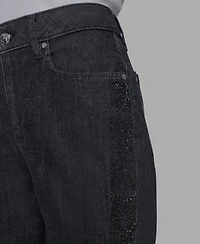 Karl Lagerfeld Paris Women's Rhinestone-Stripe Straight-Leg Jeans