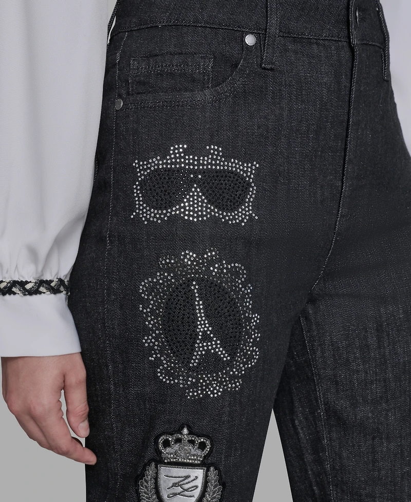 Karl Lagerfeld Paris Women's Patch Denim Straight-Leg Jeans