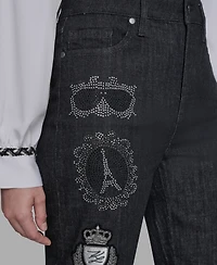 Karl Lagerfeld Paris Women's Patch Denim Straight-Leg Jeans
