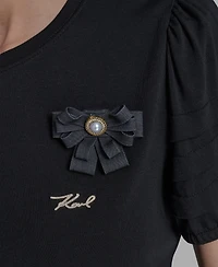 Karl Lagerfeld Paris Women's K-Pin Puff-Sleeve Crewneck Top