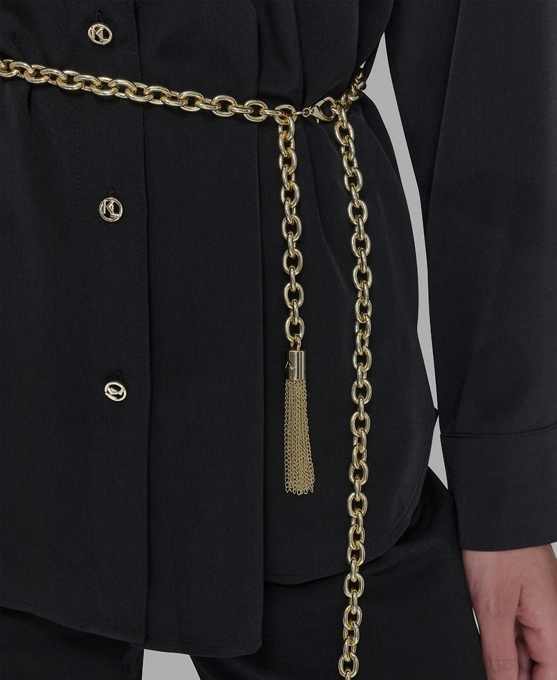 Karl Lagerfeld Paris Women's Belted Chest-Pocket Top