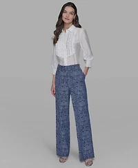 Karl Lagerfeld Paris Women's Printed Wide-Leg Denim Pants