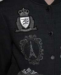 Karl Lagerfeld Paris Women's Patch Long Sleeve Bomber Jacket