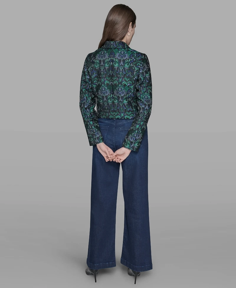 Karl Lagerfeld Paris Women's Printed Cropped Peak-Lapel Jacket