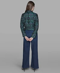 Karl Lagerfeld Paris Women's Printed Cropped Peak-Lapel Jacket
