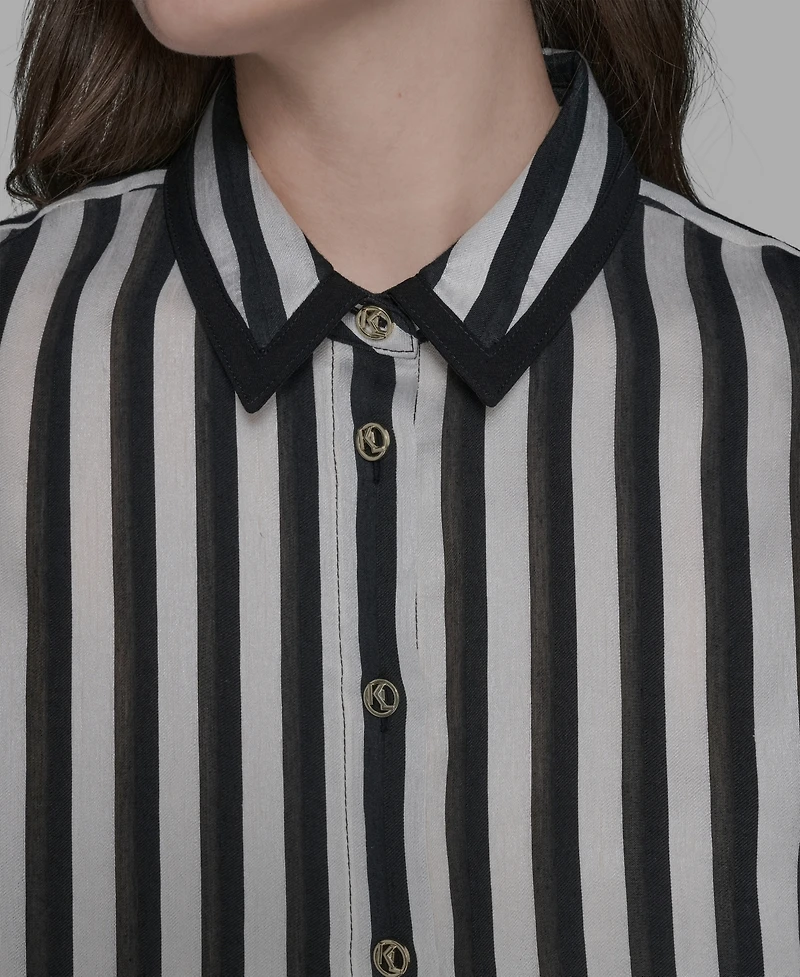 Karl Lagerfeld Paris Women's Button-Front Striped Shirt
