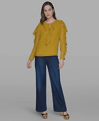 Karl Lagerfeld Paris Women's Keyhole Ruffle Top