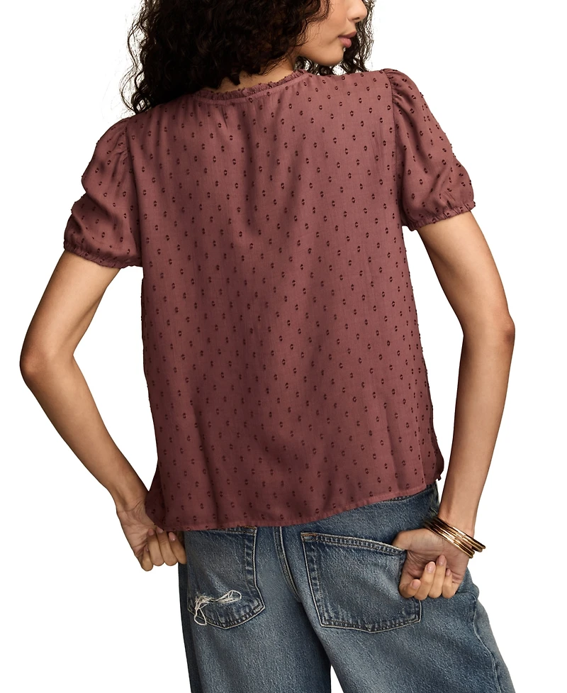 Lucky Brand Women's Clip Dot Short Sleeve Peasant Top