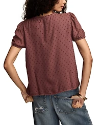 Lucky Brand Women's Clip Dot Short Sleeve Peasant Top
