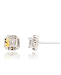 Suzy Levian New York Suzy Levian Sterling Silver Ascher Cut White Topaz Halo Stud Earrings