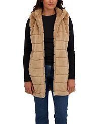 Sebby Collection Women's Hooded Grooved 3/4 Faux Fur Vest