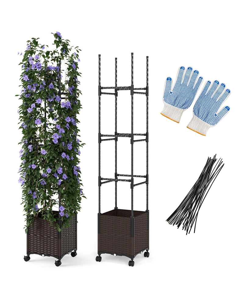 Gymax 87'' Tall Raised Garden Bed w/ Plant Box & Trellis Lockable Wheels Indoor Outdoor