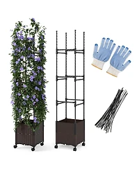Gymax 87'' Tall Raised Garden Bed w/ Plant Box & Trellis Lockable Wheels Indoor Outdoor