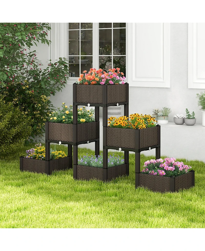 Gymax 4 Pcs Elevated Plastic Raised Garden Bed Planter Kit for Flower Vegetable Grow