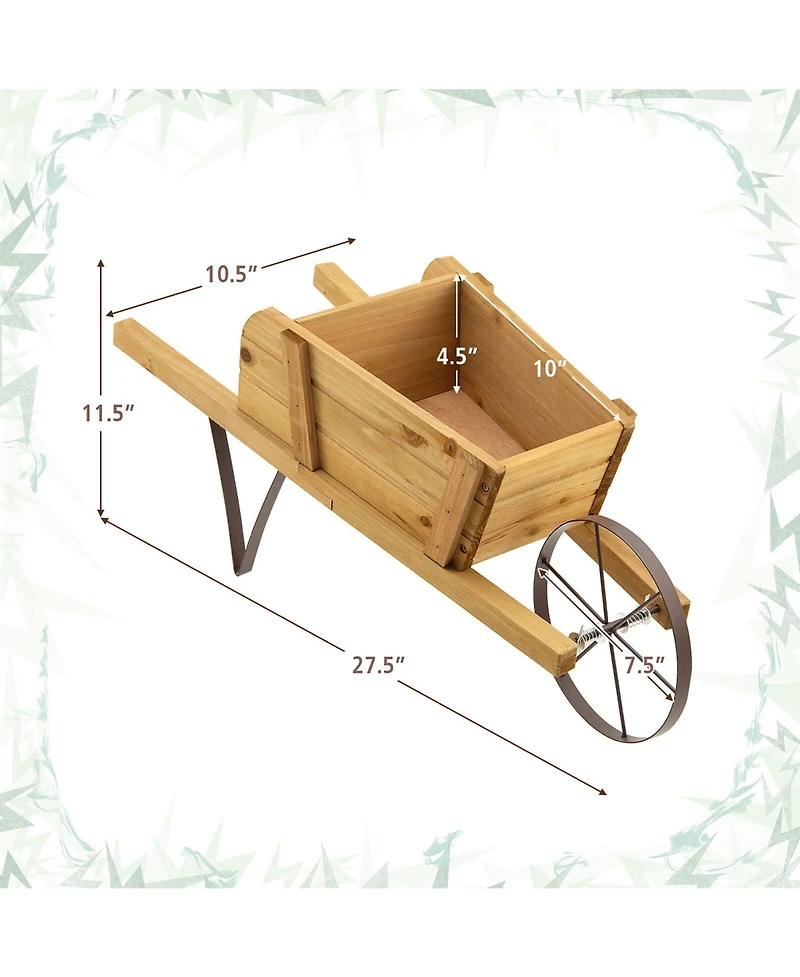 Gymax Wooden Wagon Planter Decorative Indoor/ Outdoor Rustic Flower Cart w/ Wheel