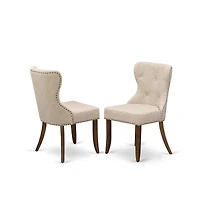 Luxe by East West Furniture 5-Pc Dining Set A Pedestal Dining Table & 4 Light Tan Linen Fabric Padded Chairs