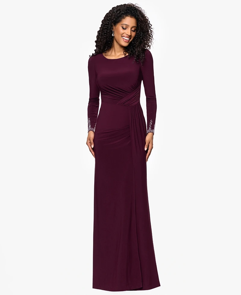 Betsy & Adam Petite Beaded Dress with Long Sleeves