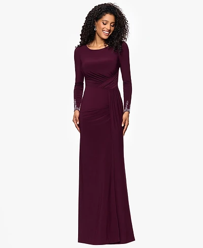 Betsy & Adam Petite Beaded Dress with Long Sleeves