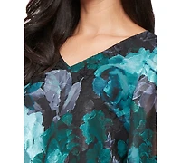 Alex Evenings Women's Printed V-Neck Chiffon Blouse