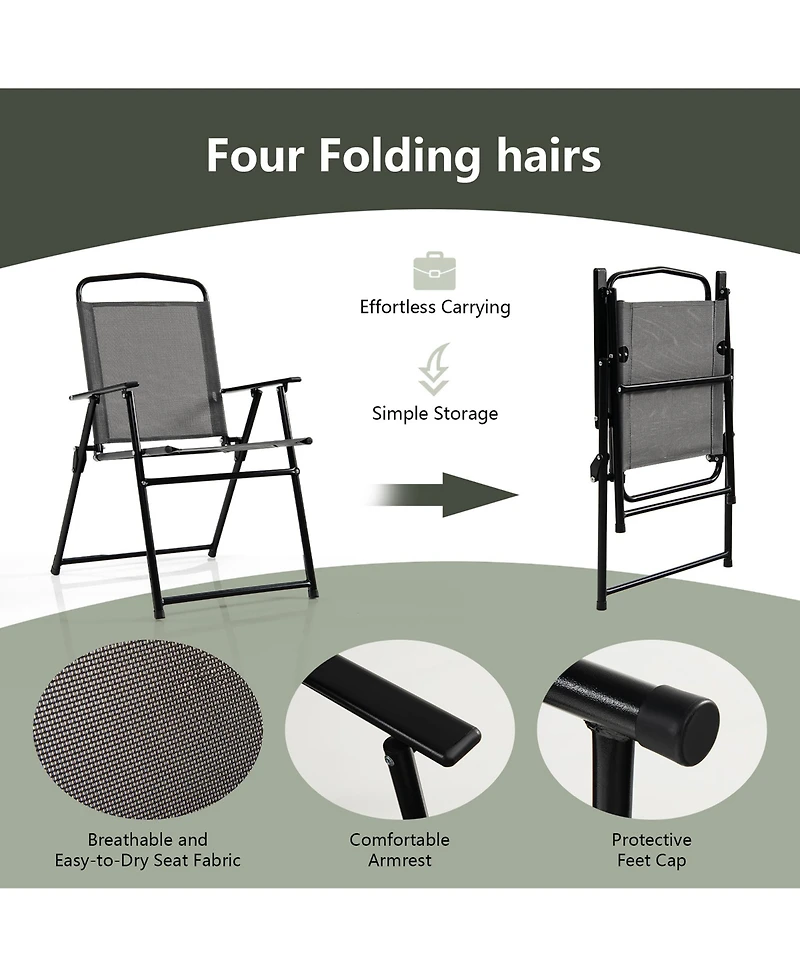 Gymax 6PCS Patio Garden Dining Set w/ Round Table & 4 Folding Chairs & Umbrella