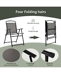 Gymax 6PCS Patio Garden Dining Set w/ Round Table & 4 Folding Chairs & Umbrella