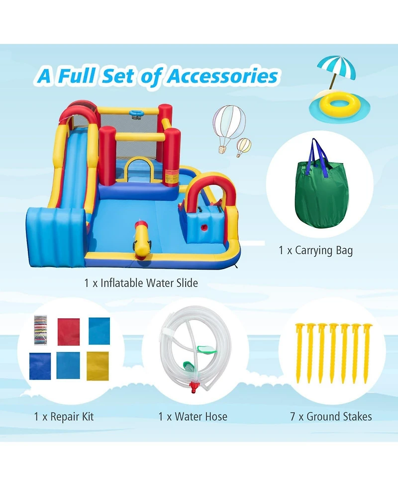 Akiudex Inflatable Water Slide Bounce House with Splash Pools and Climbing Wall for Kids Outdoor Play