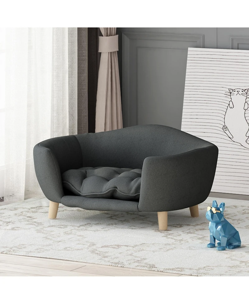 Aostirmotor Luxury Elevated Dog Bed Corduroy Pet Couch with Rubber Wood Legs for Small Dogs Easy Assembly