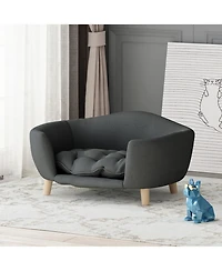 Aostirmotor Luxury Elevated Dog Bed Corduroy Pet Couch with Rubber Wood Legs for Small Dogs Easy Assembly