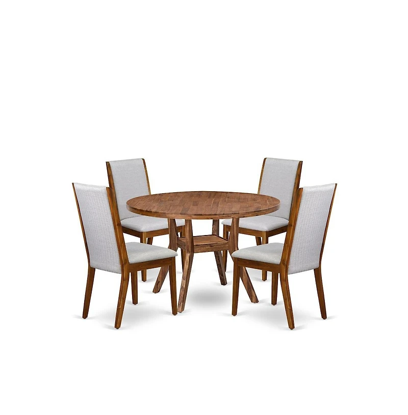 Luxe by East West Furniture 5-Pc Mid-Century Kitchen Set A Pedestal Table, 4 Grey Fabric Kitchen Chairs