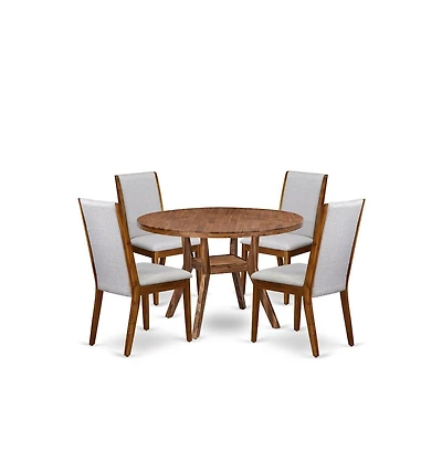 Luxe by East West Furniture 5-Pc Mid-Century Kitchen Set A Pedestal Table, 4 Grey Fabric Kitchen Chairs