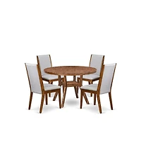 Luxe by East West Furniture 5-Pc Mid-Century Kitchen Set A Pedestal Table, 4 Grey Fabric Kitchen Chairs
