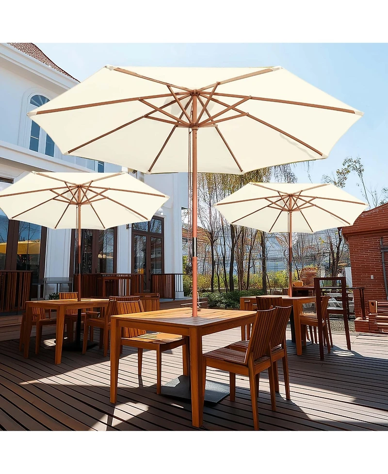 Yescom 9FT Solid Wooden Outdoor Patio Umbrella Rope Pulley Lift for Deck Pool Backyard Garden Market Beach Parasol,Ivory