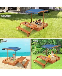 Wooden Sandbox with Lid Cover Kids Outdoor Play Equipment Gift for Ages 3+
