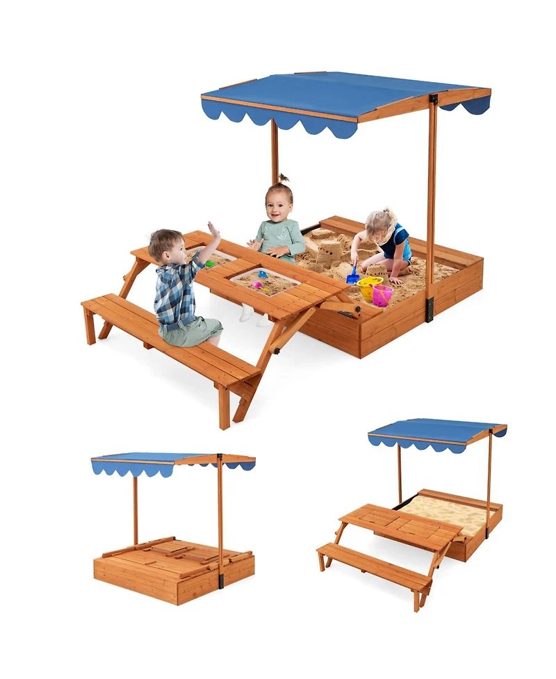 Wooden Sandbox with Lid Cover Kids Outdoor Play Equipment Gift for Ages 3+