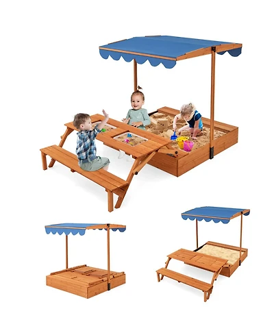 Wooden Sandbox with Lid Cover Kids Outdoor Play Equipment Gift for Ages 3+
