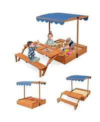 Wooden Sandbox with Lid Cover Kids Outdoor Play Equipment Gift for Ages 3+