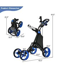 Akiudex 4-Wheel Foldable Golf Push Cart with Adjustable Handle