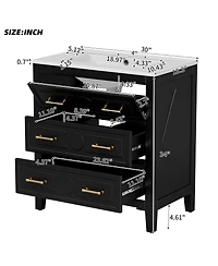 Casainc 30" Freestanding Vanity With Ceramic Sink Combo and 3 Drawers, Solid Wood Frame