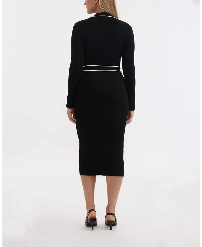 Ellen Tracy Women's Button Front Long Dress with Contrast Tipping