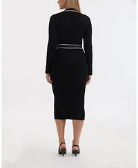 Ellen Tracy Women's Button Front Long Dress with Contrast Tipping