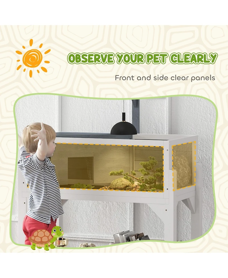 PawHut Tortoise Habitat with Storage Shelf, Wooden Enclosure,