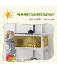 PawHut Tortoise Habitat with Storage Shelf, Wooden Enclosure,