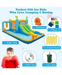 Akiudex Inflatable Bounce House Water Park with Dual Slides, Splash Pool, Basketball Rim and Water Cannon