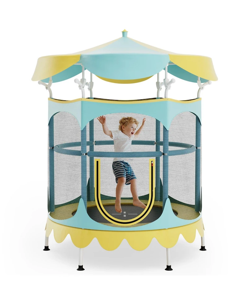 Akiudex Kids Trampoline with Enclosure Net and Removable Canopy