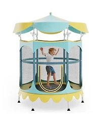 Akiudex Kids Trampoline with Enclosure Net and Removable Canopy