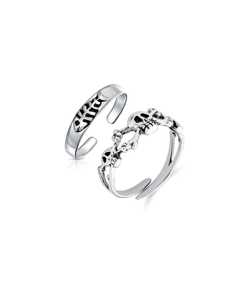 Bling Jewelry Set of 2 Nautical Fish Bone and Punk Rocker Skull Midi Toe Ring Sterling Silver