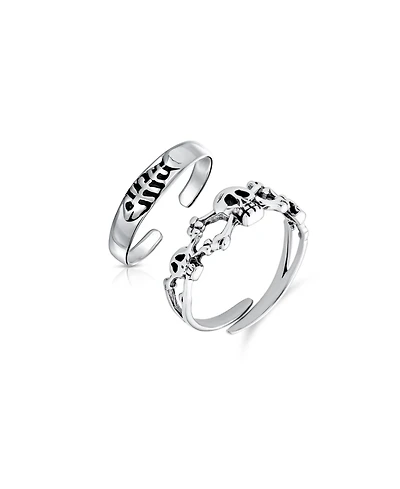Bling Jewelry Set of 2 Nautical Fish Bone and Punk Rocker Skull Midi Toe Ring Sterling Silver