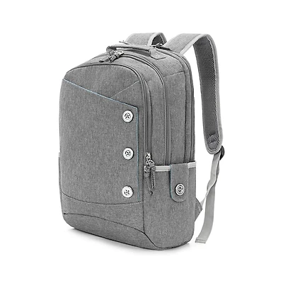 15.6 inch Grey Laptop Backpack for Men Women, Stylish Buttons Decor Daypack with Usb Charging Port, Water Resistant Computer Bag Notebook Bag Suitable