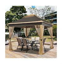 Yaheetech 11x11ft Pop-Up Gazebo Tent with Four Mesh Sidewalls, Brown
